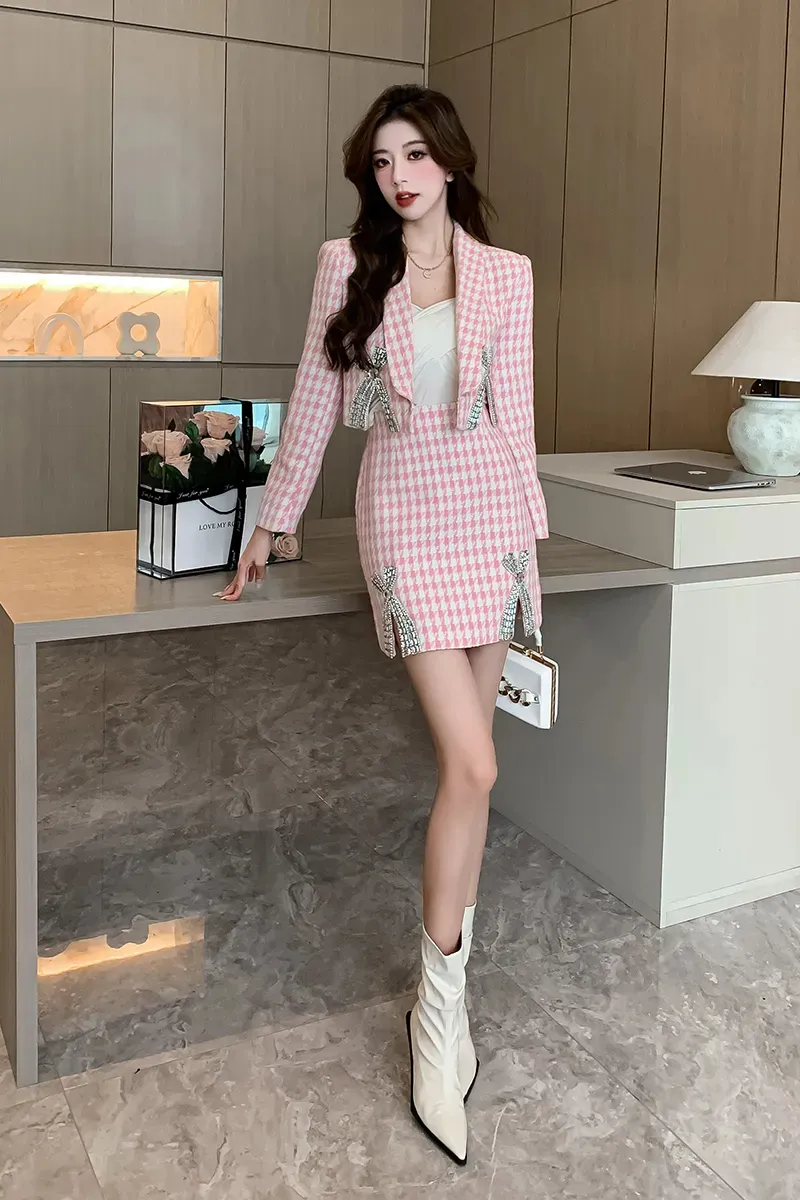Two Piece Dress Suit Women Woolen Short Jacket and Knee-Length High Waist  A-Line Skirt Set for Autumn from Dhgate Two Piece Dress