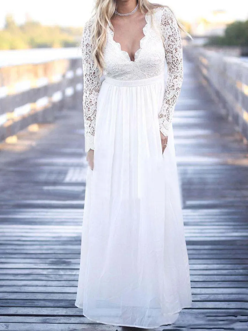 2023 Lace Lace Bridesmaid Dresses Boho with Hollow Back and Chiffon - Country Long Sleeve Wedding Guest Gown for Maid of Honor in Plus Size