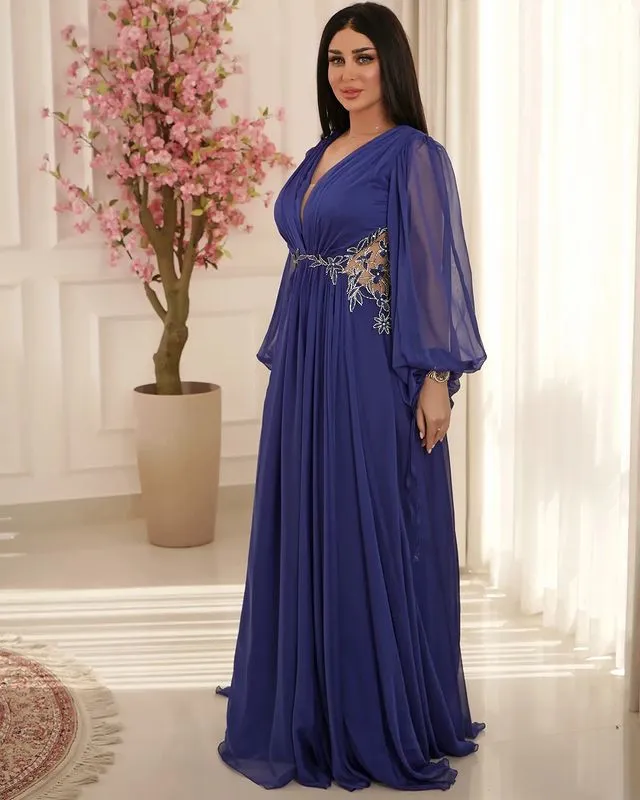 Arabic Royal Blue Chiffon A-Line Evening Gown with Lace and Zipper Back  from Dhgate Mother's Dresses - price 277.77
