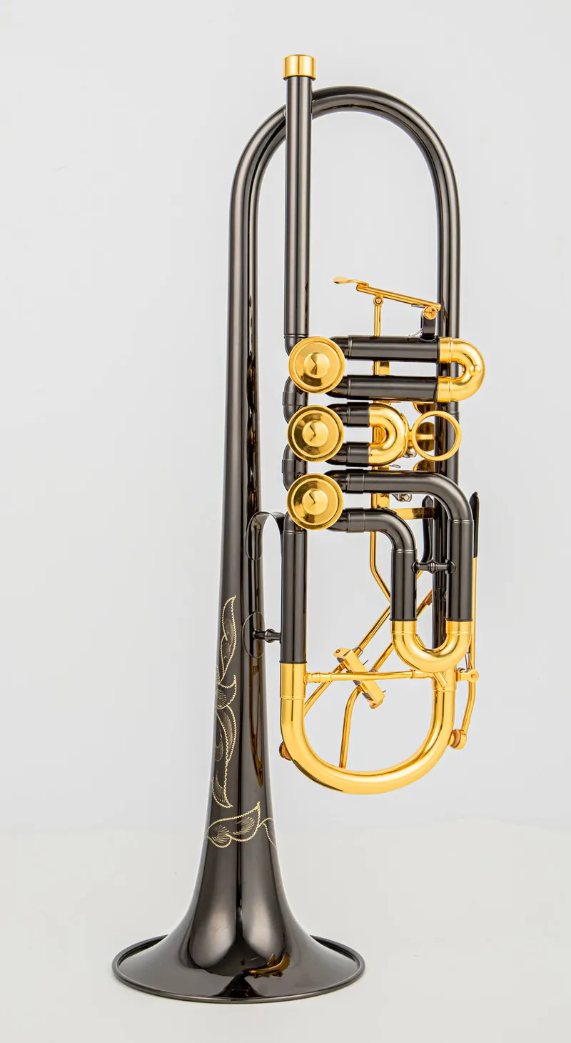 Rotary Valve Bb Trumpet B Flat Brass Nickel Plated Gold Lacquer