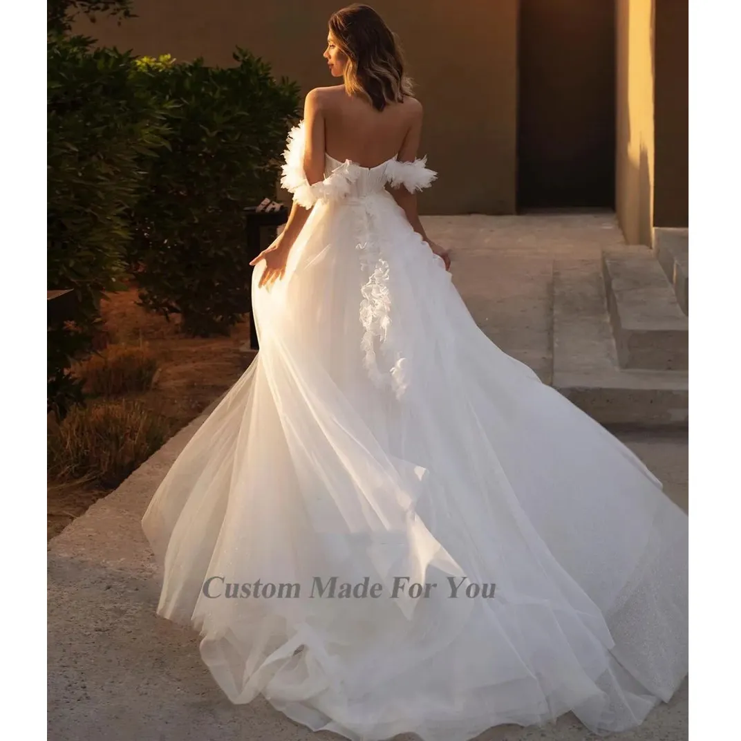 Princess White Off The Shoulder Wedding Dress Long Ruffles Sleeves ...