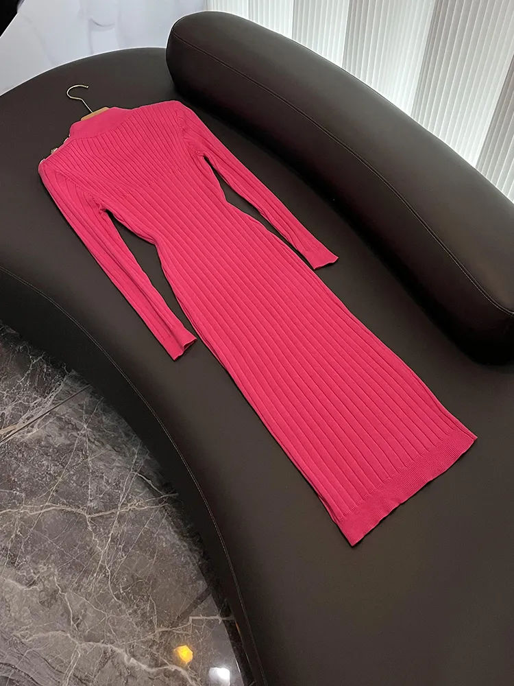 O3O071432 Knitted Dress Long Sleeve Stand Collar... From Risabeira, $55.58  In Bulk | DHgate.Com
