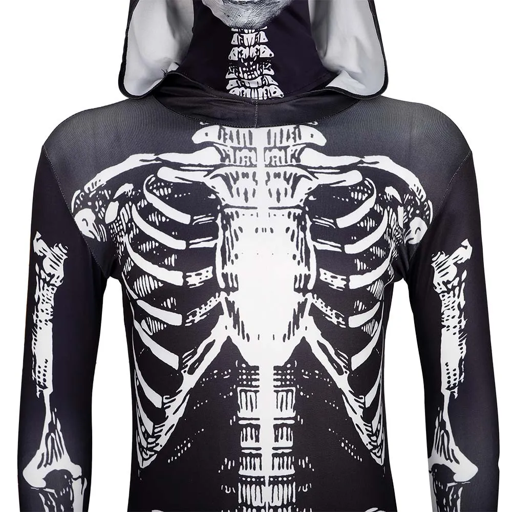 Men's Halloween Skeleton Onesie Costume - Full Body Printed Hooded Jumpsuit (Sizes S-3XL)