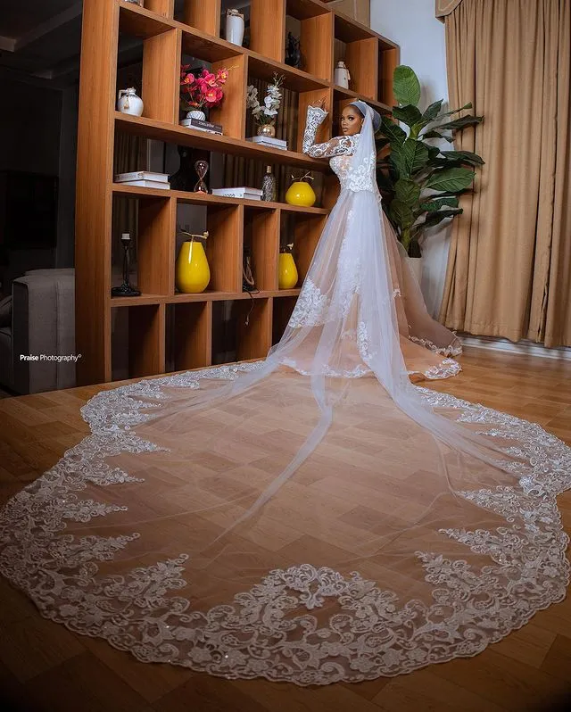 Gorgeous Tulle Cathedral Wedding Veil With Lace Applique Gorgeous Tulle Cathedral Wedding Veil With Lace Applique