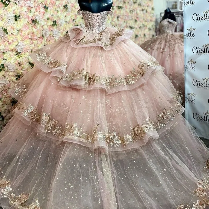 Pink Quinceanera Dress with Gold Crystal Beads Lace Appliqu and Detachable  Sweep Train from Dhgate Quinceanera Dresses - price 285.71