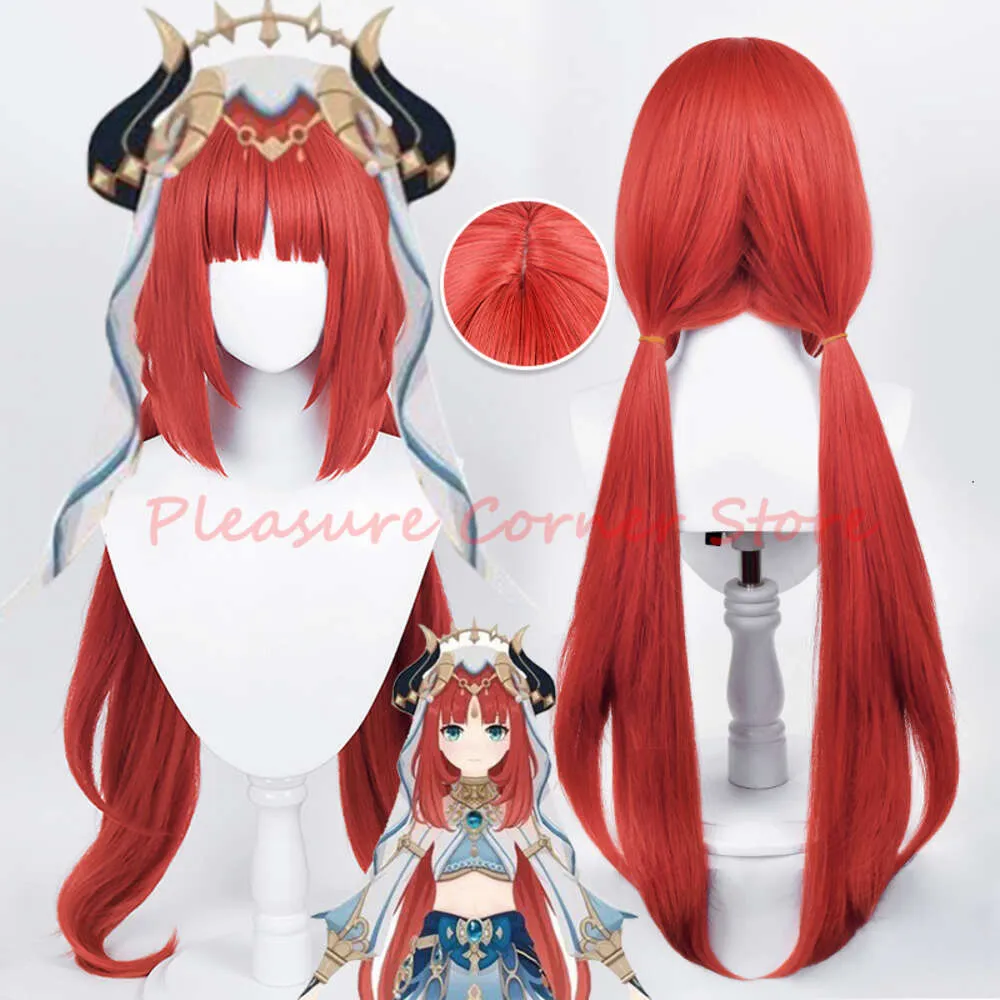 Genshin Impact Nilou Cosplay Wig 80cm Straight Red Synthetic Wigs