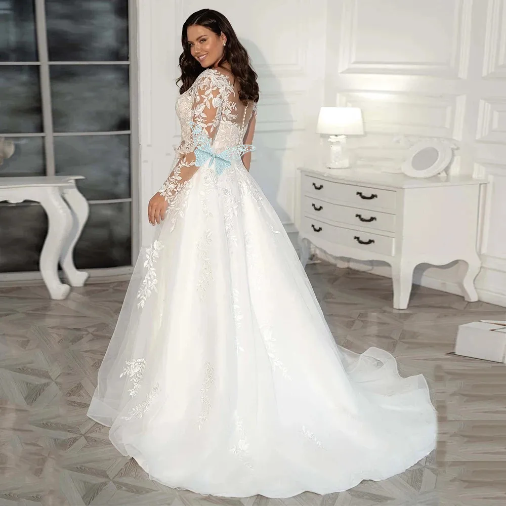 Vintage Lace Plus Size Wedding Dress with Long Sleeves, Scoop A-Line, and Tulle bridal gown for Elegant Big Women Vintage Lace Plus Size Wedding Dress with Long Sleeves, Scoop A-Line, and Tulle bridal gown for Elegant Big Women