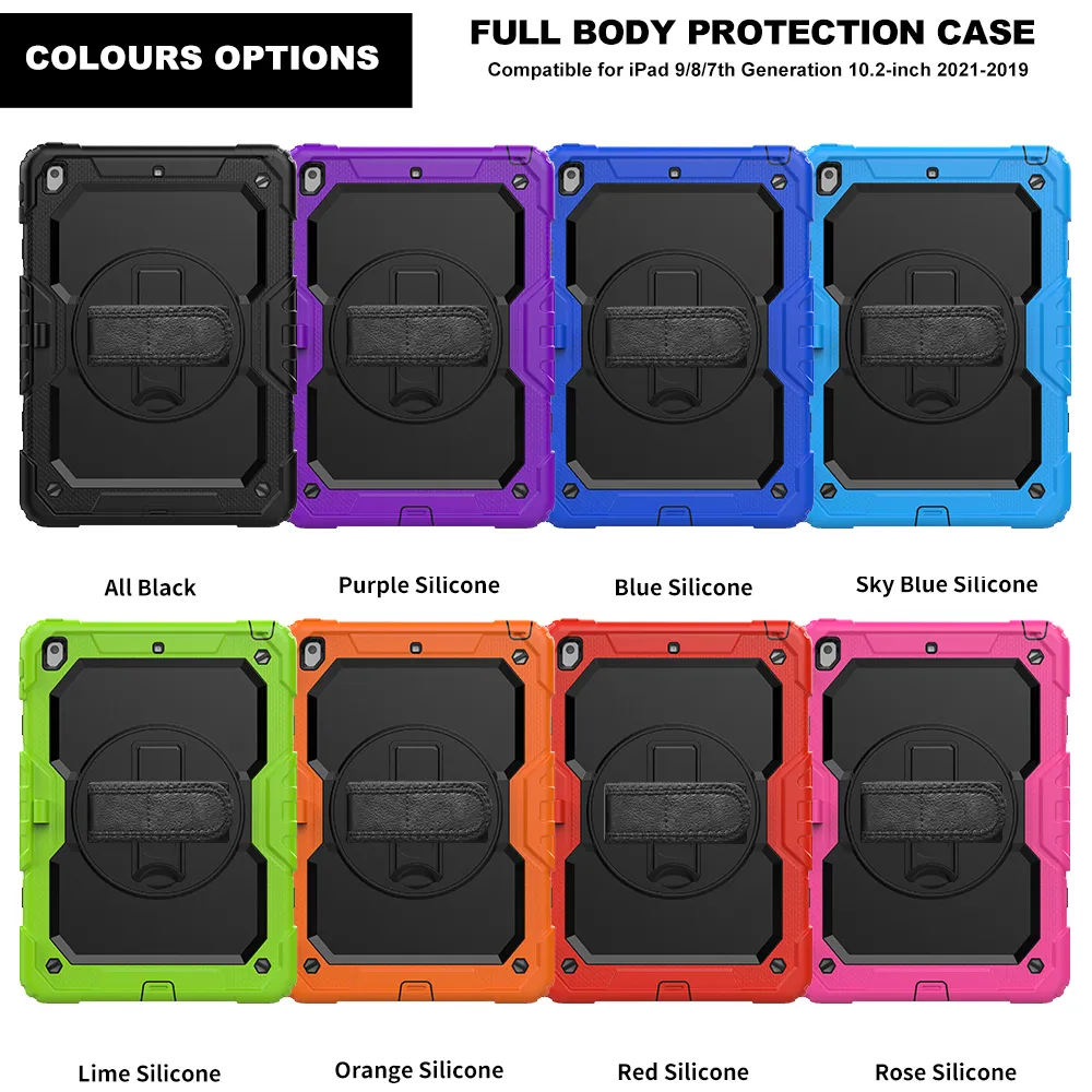 Shockproof Kids Case For iPad Pro 9.7 10.5 10.2 inch 7th/8th/9th Gen Stand Silicone Armor Rugged Tablet Cover Cases Wrist Strap with PET Screen Protector S Pen Holder