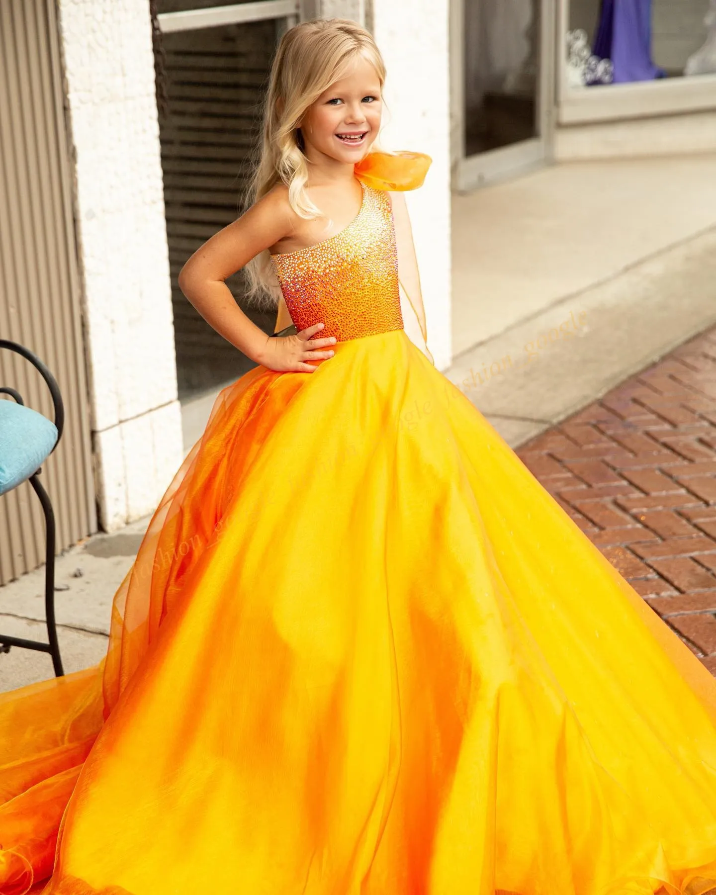 2025 One Shoulder Ombre Barbie Crystal Organza Pageant Dress For Little Girls Orange Yellow Neon Pink Fun Fashion For Runway Drama Cocktail Parties Miss Yellow From Fashion google 99.86 DHgate.Com