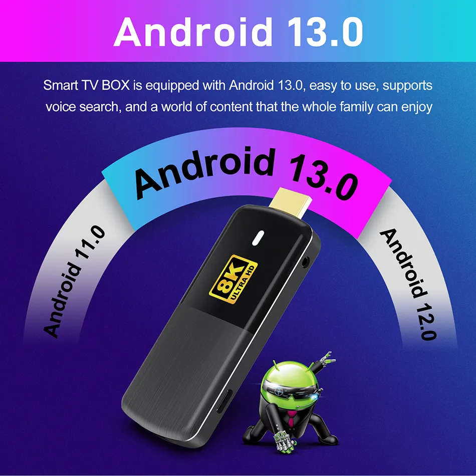 TV Stick 4K Con Controllo Vocale - 2GB RAM + 16GB ROM, CPU Quad-core H313, WiFi 5 Dual-band, Bluetooth 5.0, HDR10+, USB HD Smart - 2