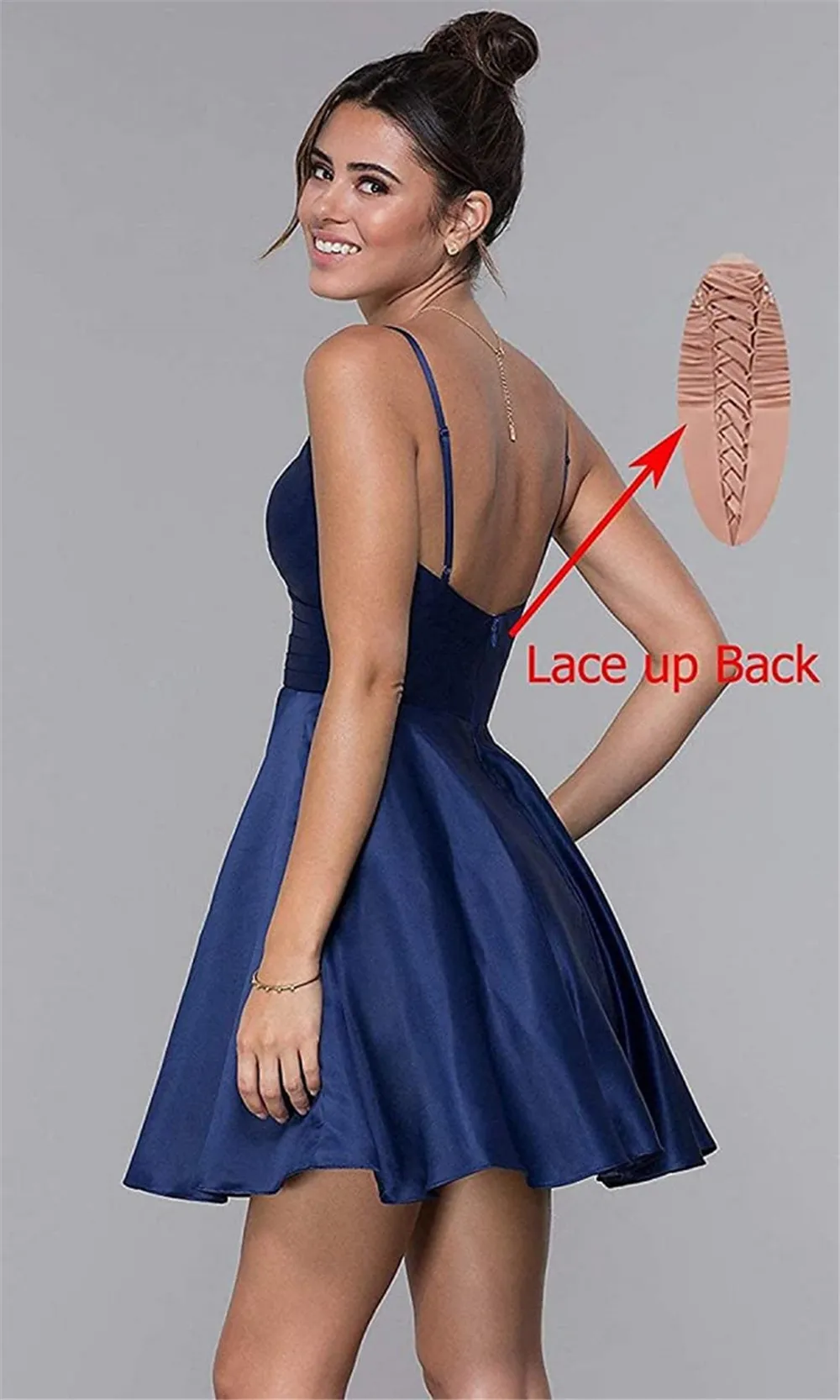 slim fit dress slacks Deep V Neck Short Yellow Black Prom Dresses, Short Backless Formal Hom –  Eip Collection main image 1