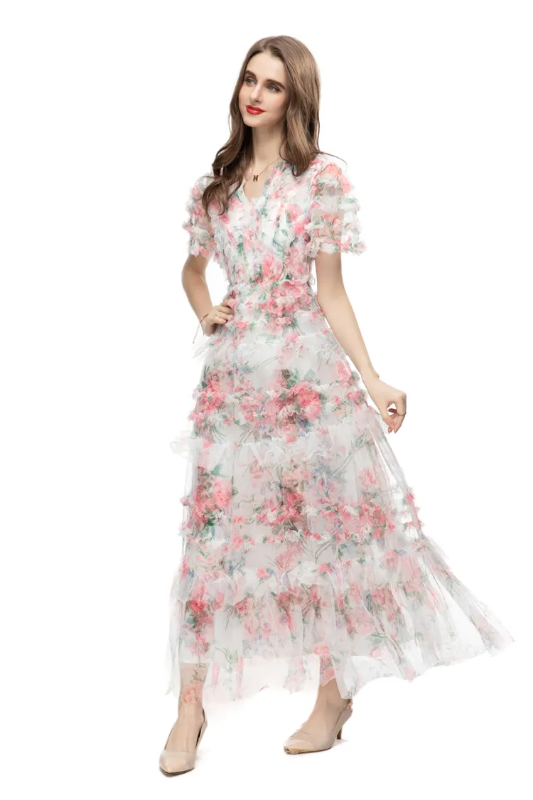 Womens Floral Mesh Dress With V Neck & Short Sleeves... From Xbeauty,  $79.52 | DHgate.Com