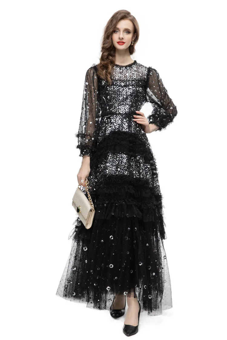 green emerald velvet dress Faux-Wrap Long Sequin Formal Dress with Long Sleeves Burgundy / Small