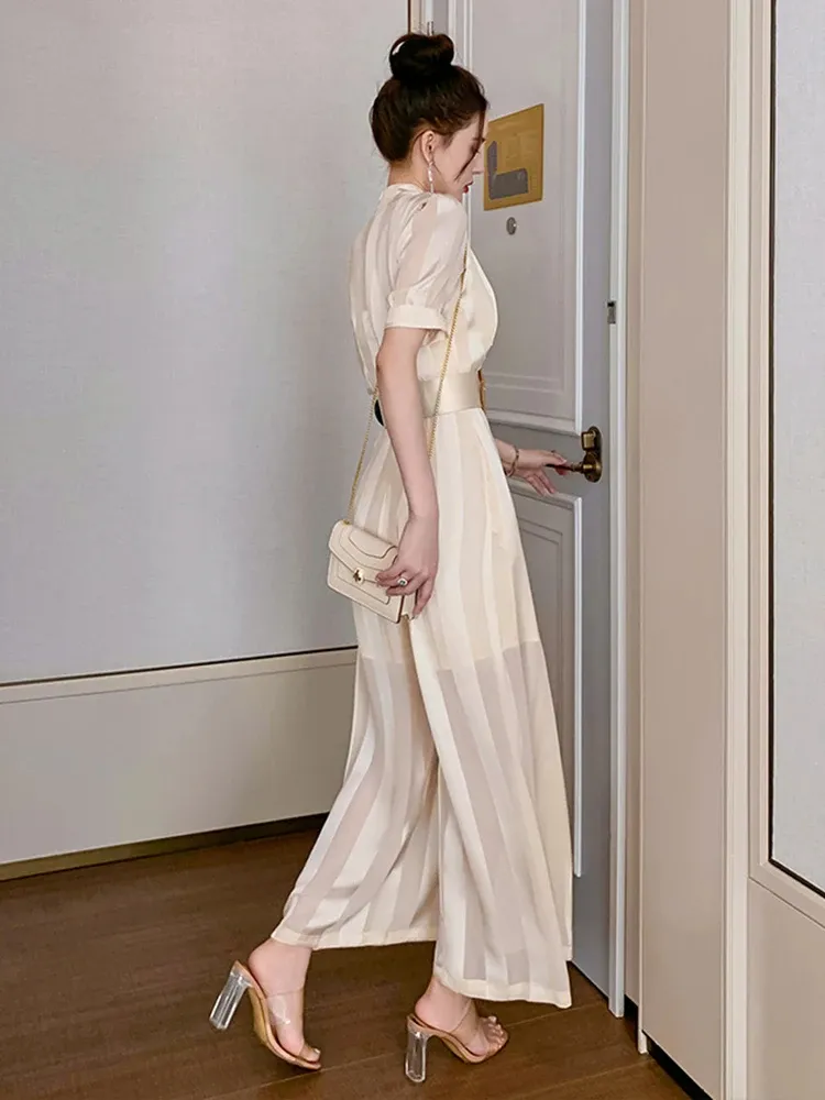 Formal Jumpsuits For Women Elegant Striped V Neck Romper