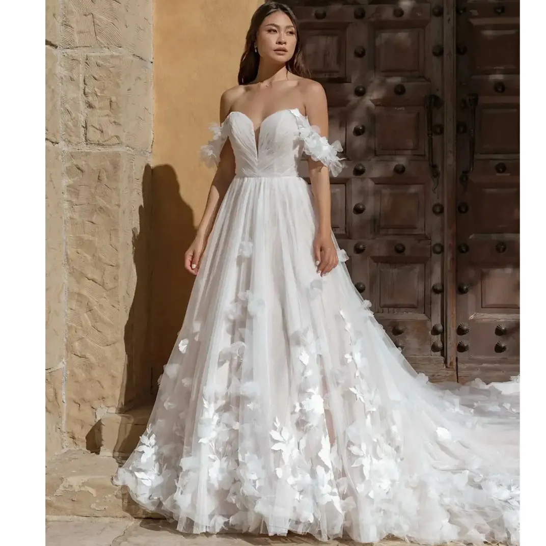 Floral off the shoulder wedding dress hot sale