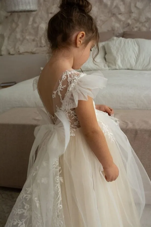 knee length dresses for ladies Popular Simple Design Strap A-line Tulle Flower Girl Dresses, FG011 – Wish  Gown main image 0