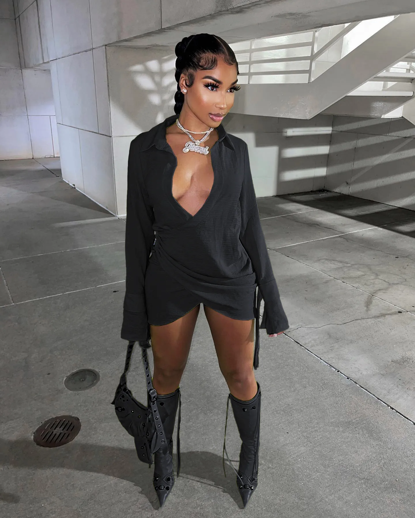 sexy shirt dresses Sexy High Slit Print Shirt Dress