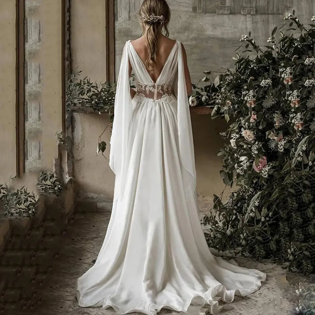 blue dress for baby girl Classic Wedding Dresses with Sleeves,Illusion Back Wedding Gown,WD00409, US14W / Ivory main image 0