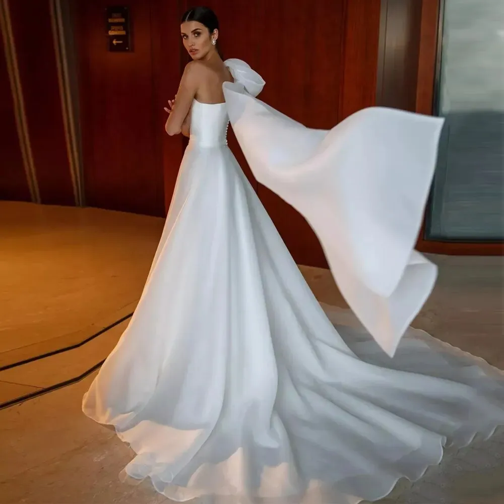 BAU by Bride And You★ See-through organza H-line long dress Custom One Shoulder Organza wedding attendee dress with Big