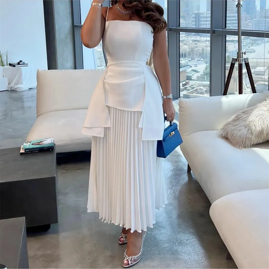 Elegant Short White Party Dress A-Line Crepe Evening Gown