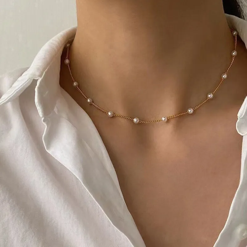 ●VVV● Custard Mix Pearl Bead Necklace 24FWNK114MXF AYYUFE Women's Gorgeous Big Pearl Rhinestone Bib Statement