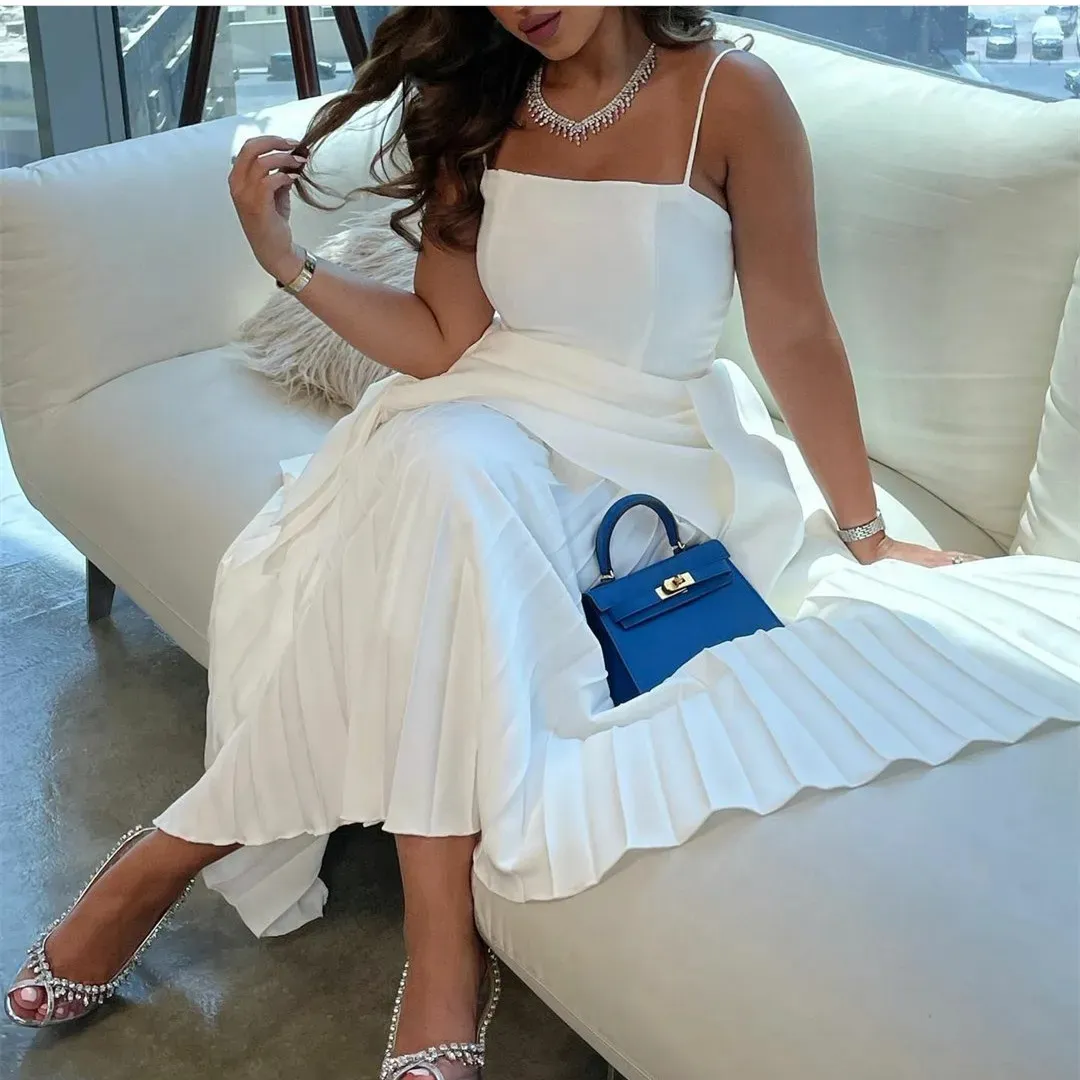 navy blue dress for baby girl Elegant A Line White Pleated Crepe Evening Dresses... From Dyy_dress88,  $64.65