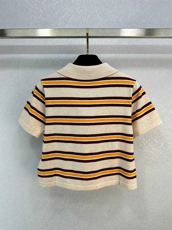 Chic Striped Polo Knit Top: Early Autumn Designer Tee, Chest