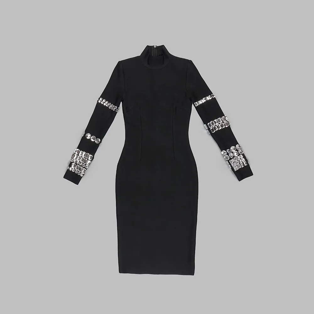 100 2023 Runway Dress Spring Autumn Dress Brand Same Style Empire Crew Neck Long Sleeve Black Womens Dress Fashion moduofe