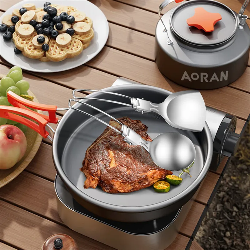 Ensemble De Cuisine Camping 8 Pièces - Inoxydable, Pliable - Ustensiles De Voyage