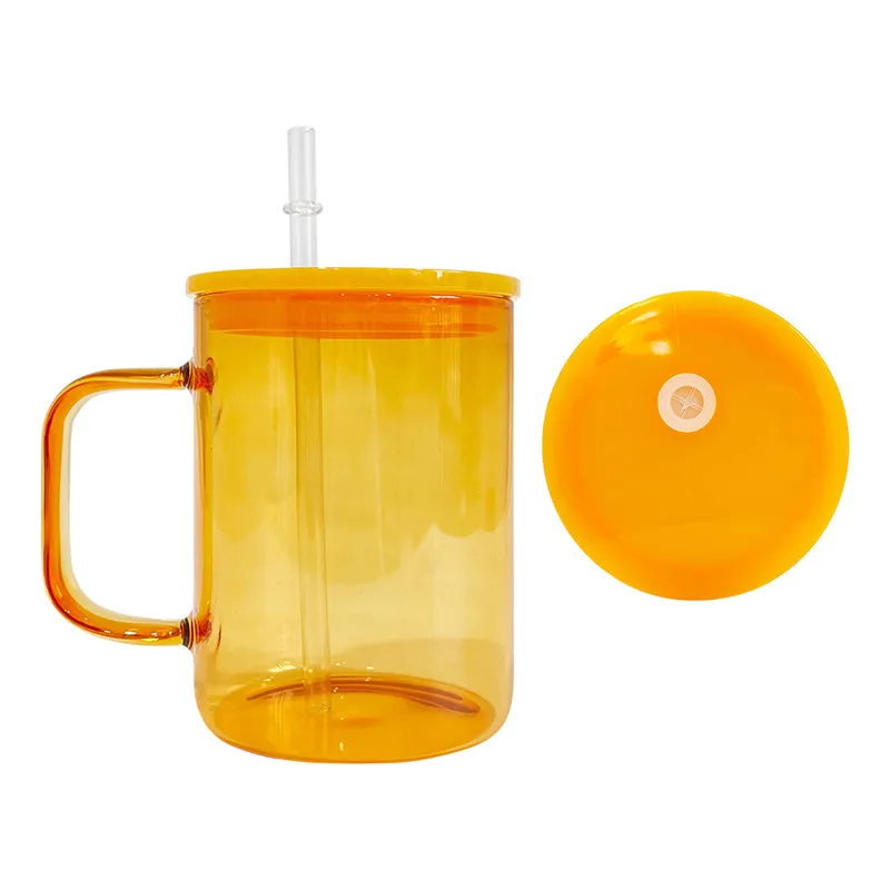 500ML Glass Cup w/Lid and Straw Transparent Bubble Tea Cup Juice Glass Beer  Can