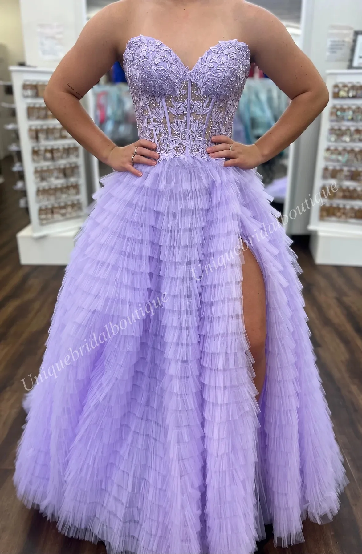 Juliet JT941R Dress Fitted Cocktail Gown with Leaf Lace Corset Bodice