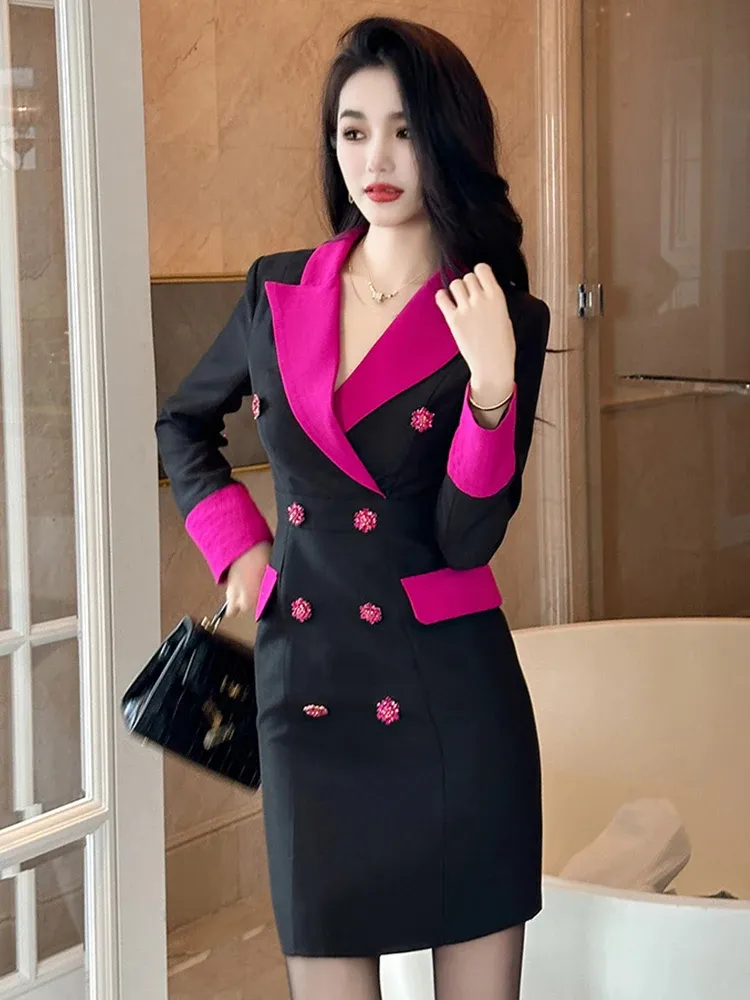 Professional Double Breasted Short Gown Office Dress In Elegant