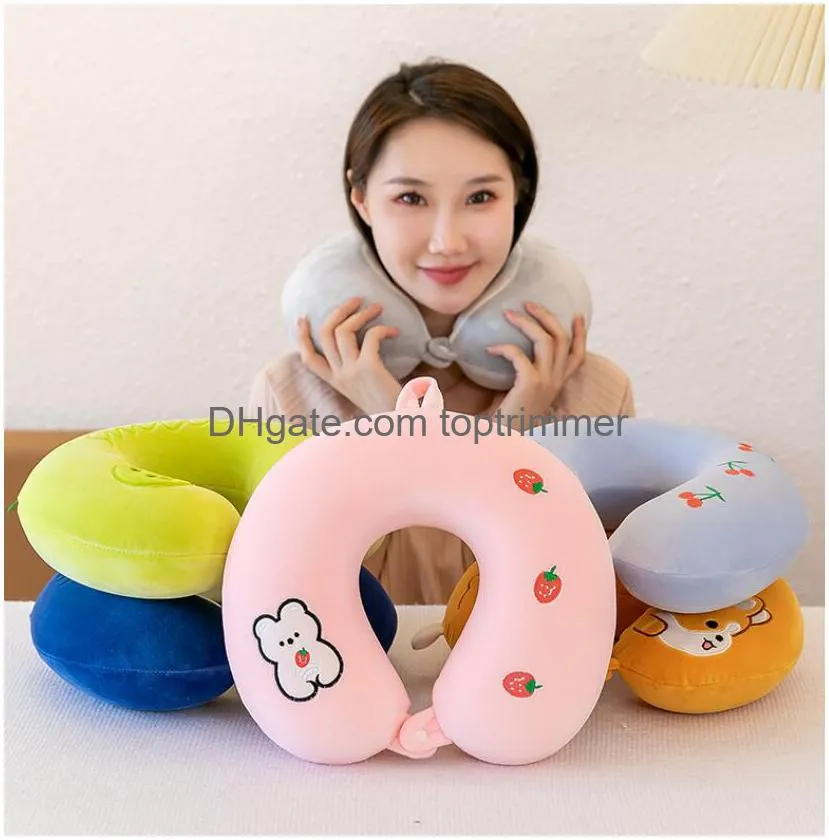 Cartoon U shaped Memory Foam Pillow for Travel Lunch Break and Nap Comfy Neck Support 30x30cm