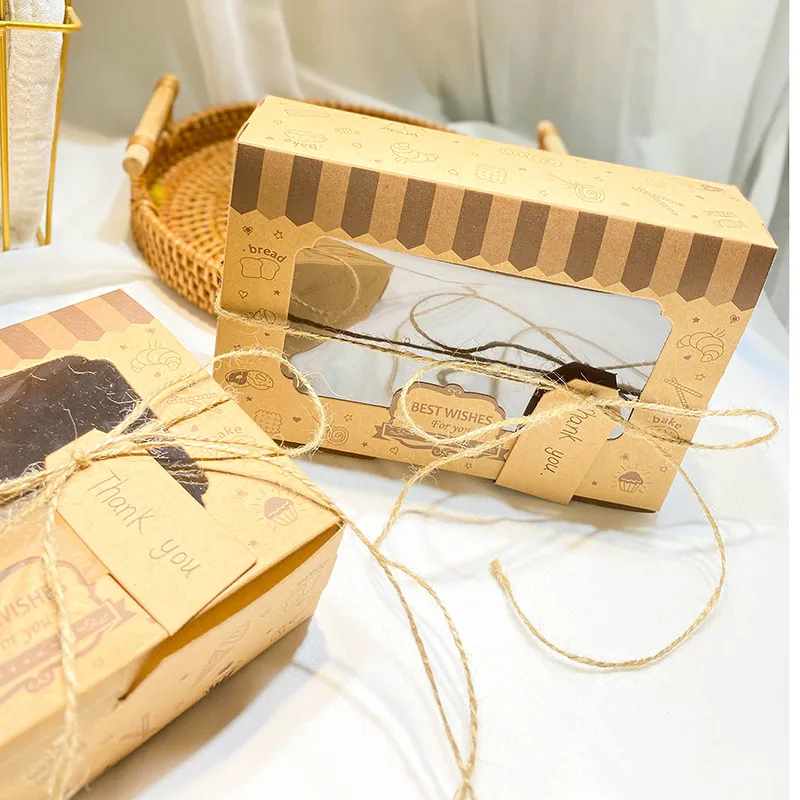 20 Pièces Sac avec Fenetre, Boîte en Papier Kraft, Transparent, Marron, avec Poignées, pour