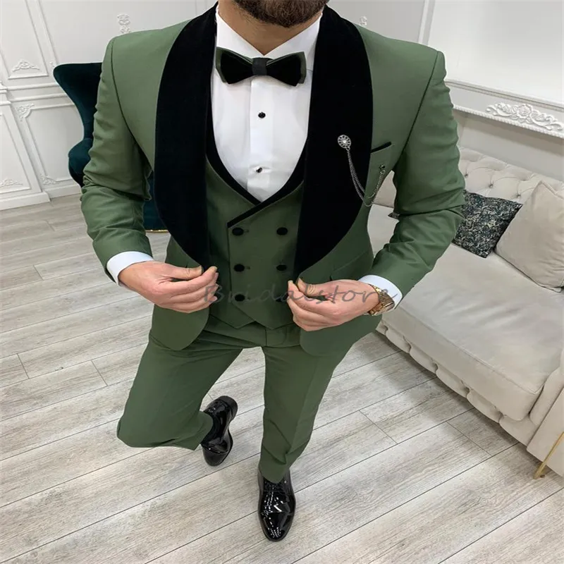 Men's Olive Green Tuxedo Two Toned Black main image 1
