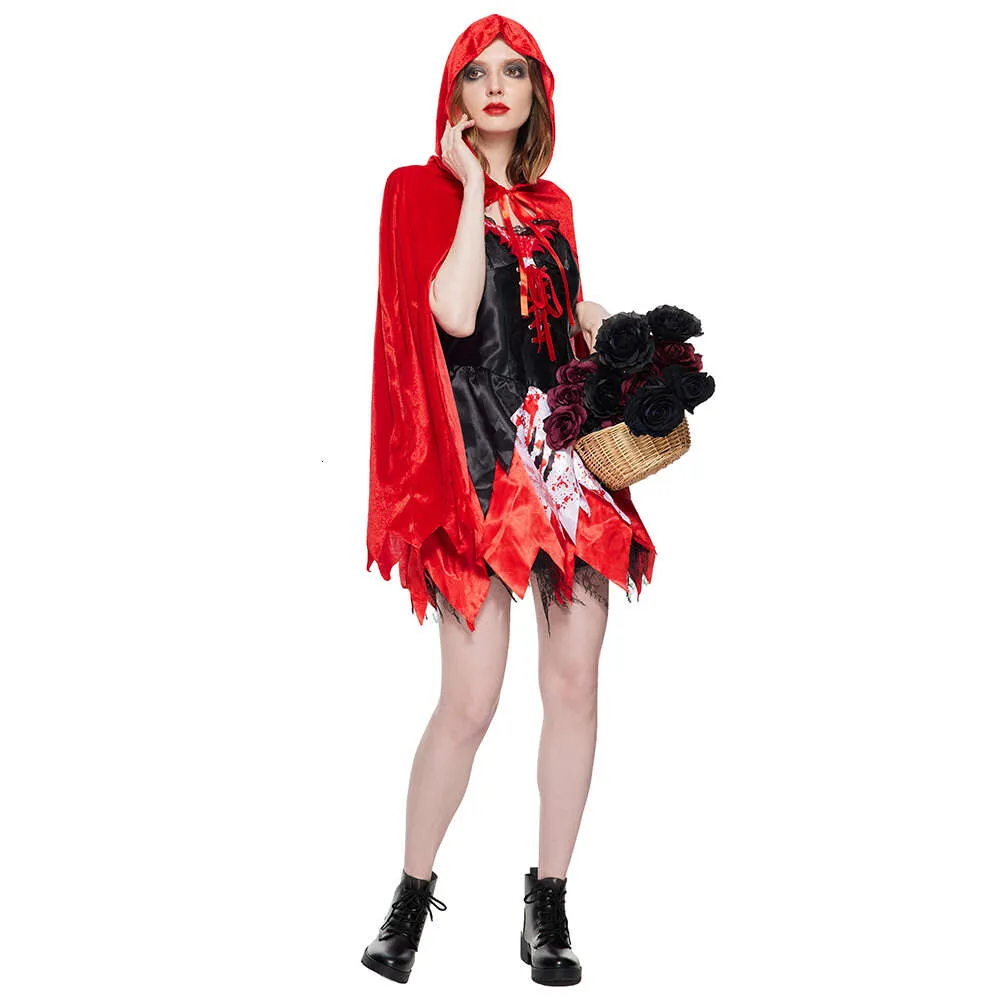 Womens Little Riding Hood Cosplay Costume With Bloody Mary Red 