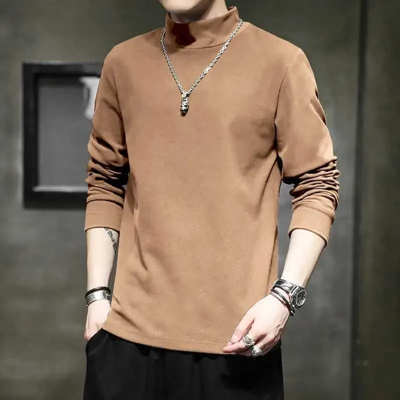 Mens T Shirts Autumn Thermal T Shirts For Men Mock Neck Long Sleeve Tees Male Turtleneck Slim Plus Size Warm Tops Simple Solid Color Underwear From 19 1 DHgate