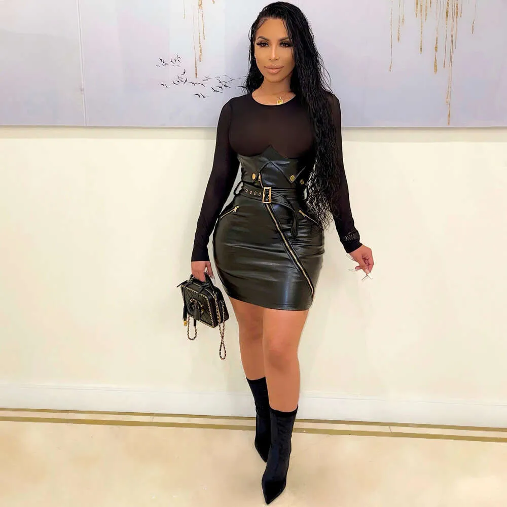 green emerald velvet dress Sophisticated Black Faux Leather Bodycon Dress – Mooyius main image 0
