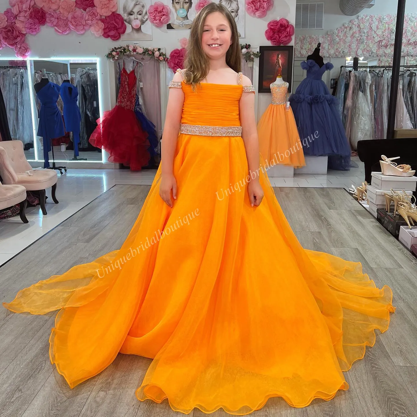 Orange Gathered Balloon Sleeves Maxi Gown | S3G1288 – S3 Fashions