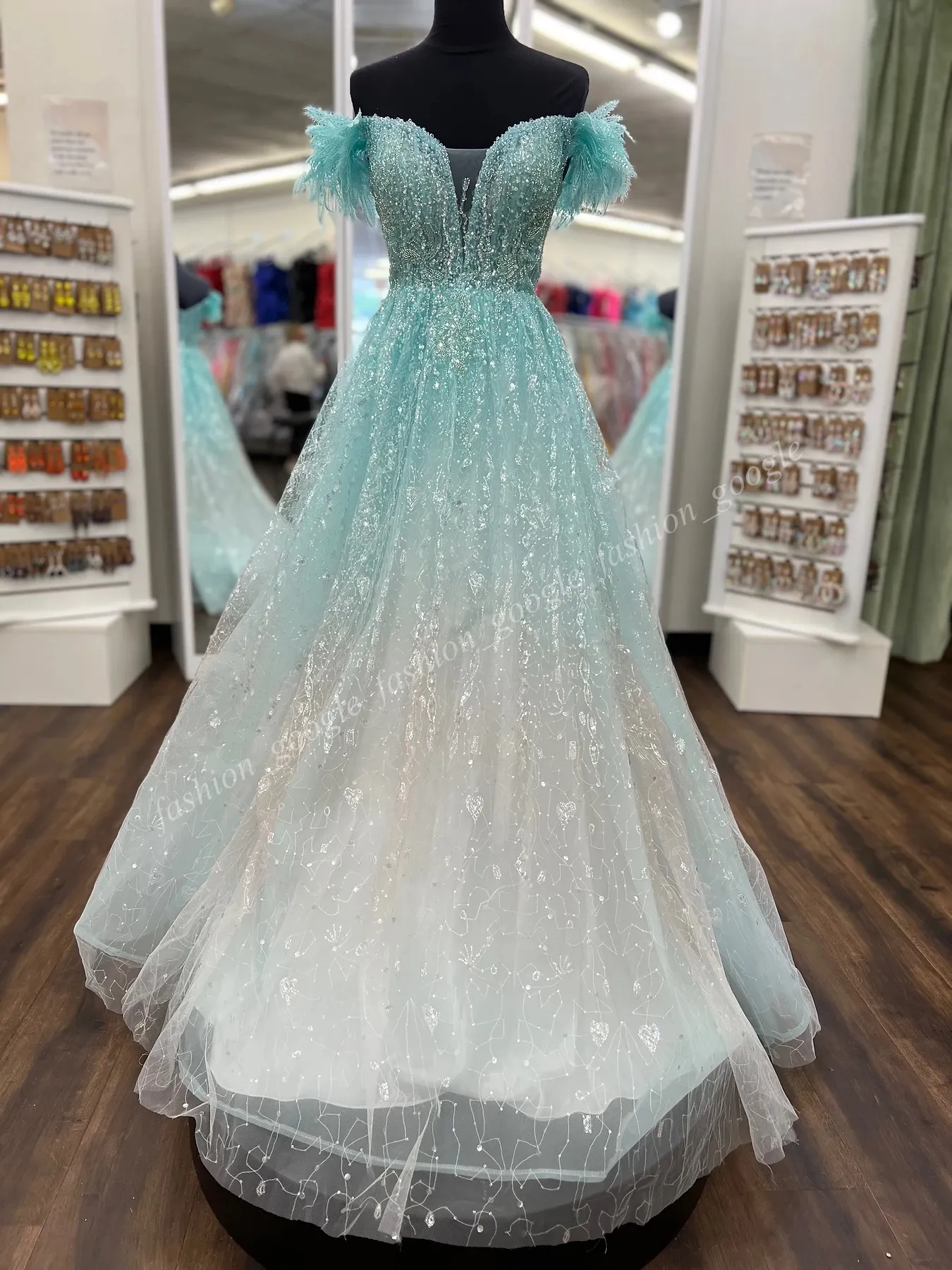 green emerald velvet dress Fairy Ball Gown Ombre Blue Tulle Prom Dresses Evening Dress P2060