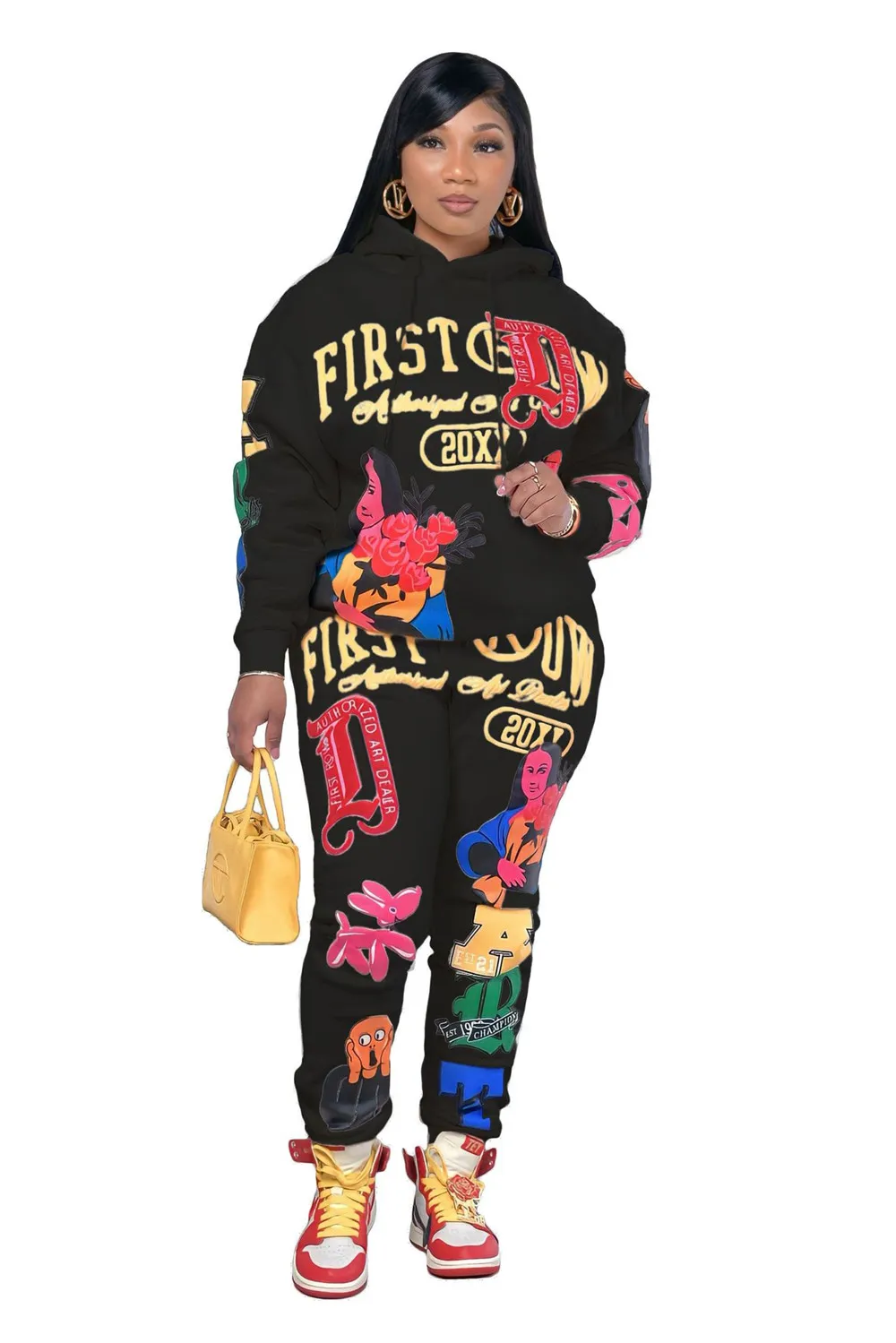 Sweatpants and Sweatshirt Set Womens, Winter Casual 3 Piece Outfit Cute  Printed Sport Suit Tracksuit Jogger Sweatsuit