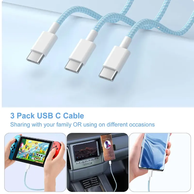 60W USB-C Fast Charger Cable – 3ft/6ft – For IPhone 15/16, Samsung, Google, More