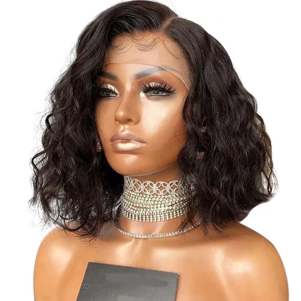 Glueless Brazilian Wavy Short Cut Remy Virgin Human Hair HD Transparent Lace Front Wigs Full Lace Wig For Black Women Unique Bob Style Wig Bella Hair