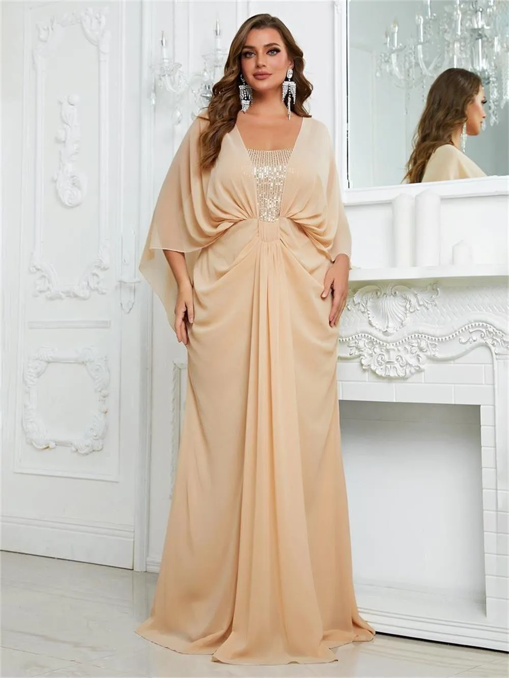 Kaftan Company Sequin Beige Dress Elegant Plus Size Evening Gown