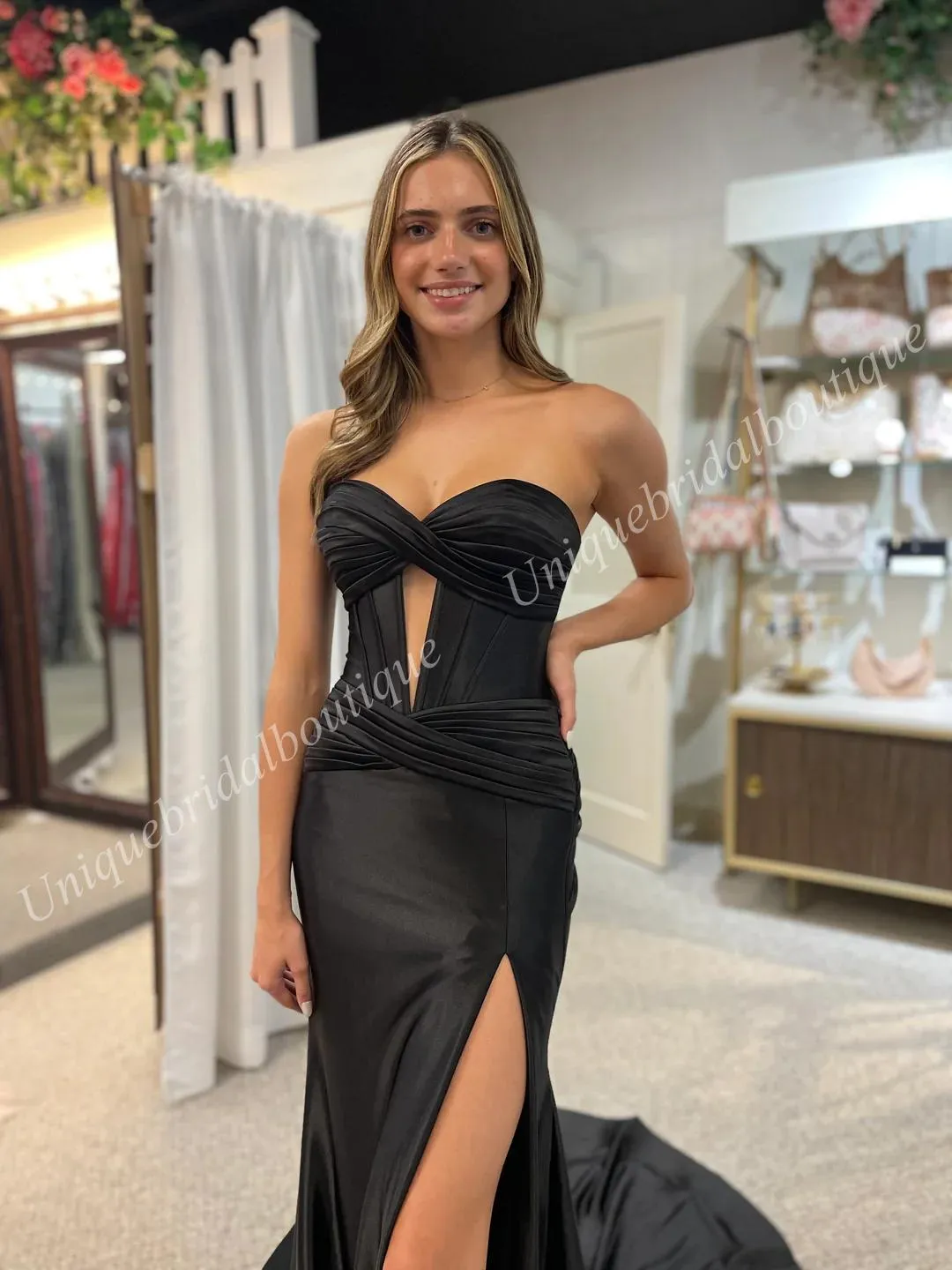 2 piece black prom dress Black Two Piece Prom Dress,Lace Satin Prom Dress,Vogue Prom Dress with Long Sleeves PD00032, US2 / Royal Blue main image 0