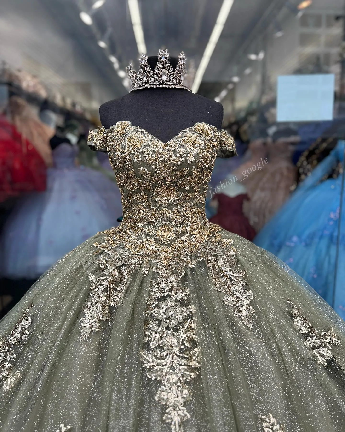Glitter Tulle Quinceanera Dress 2026 Sage Sequin... From Fashion_google,  $262.43 | DHgate.Com