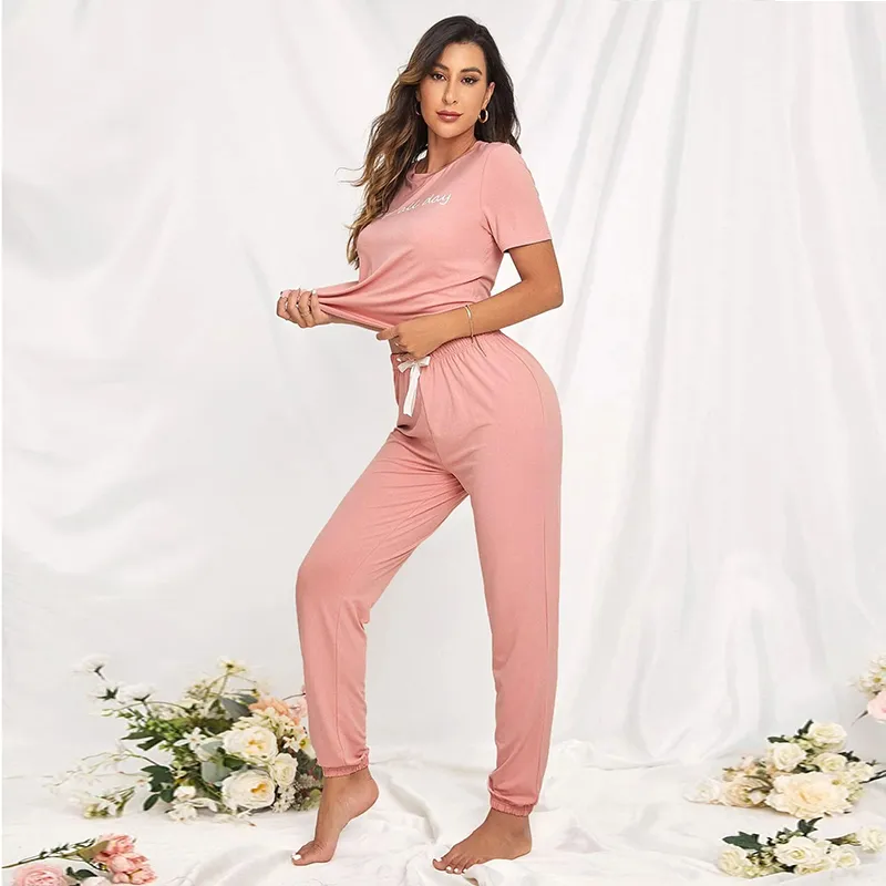 Anjue Women's Christmas Sleepwear Set - Long Sleeve Cotton Pajamas Lounge Set, Wine Red