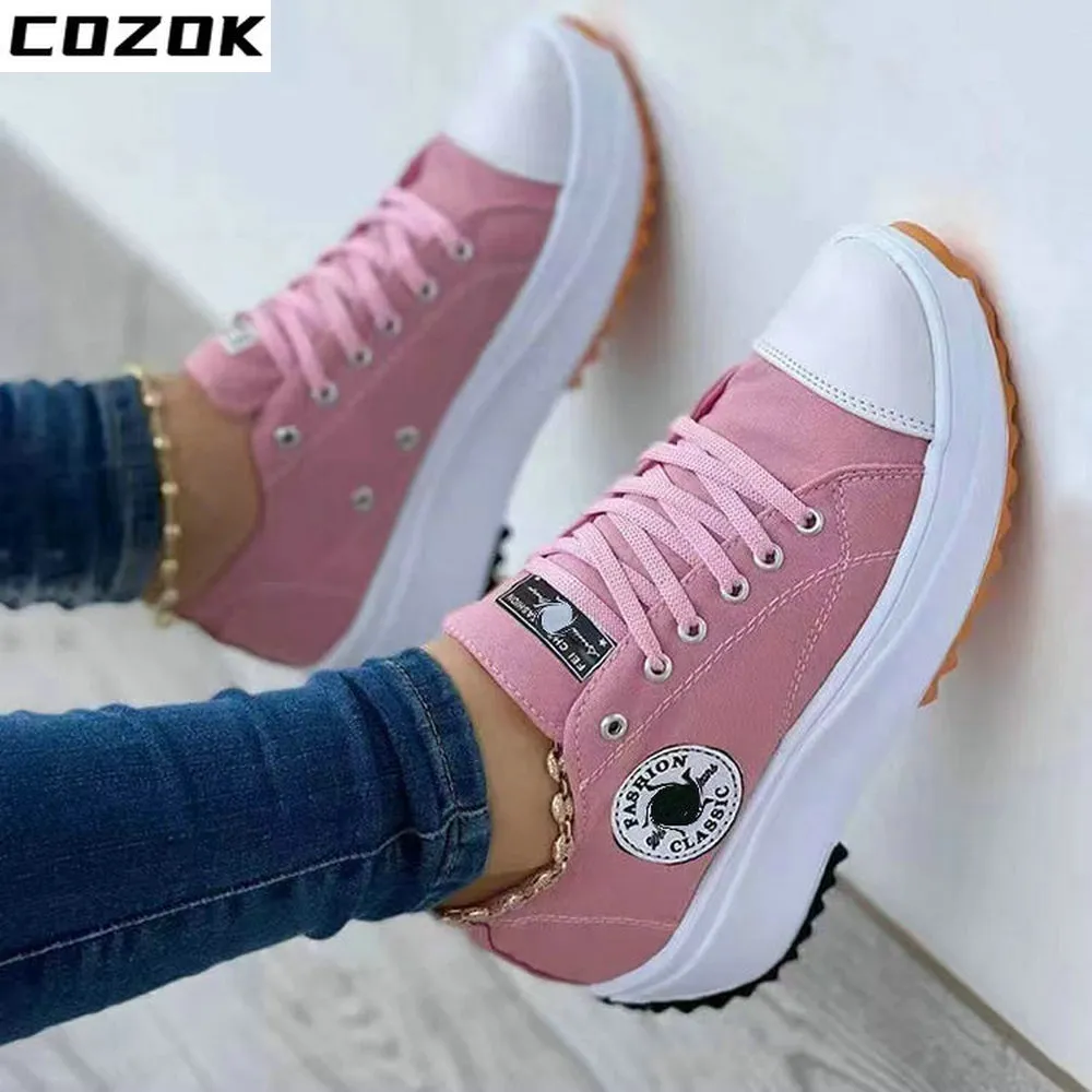 Zapatos Casuales Para Mujer Zapatillas Con Cordones Cómodos Vulcanizados  Deporte