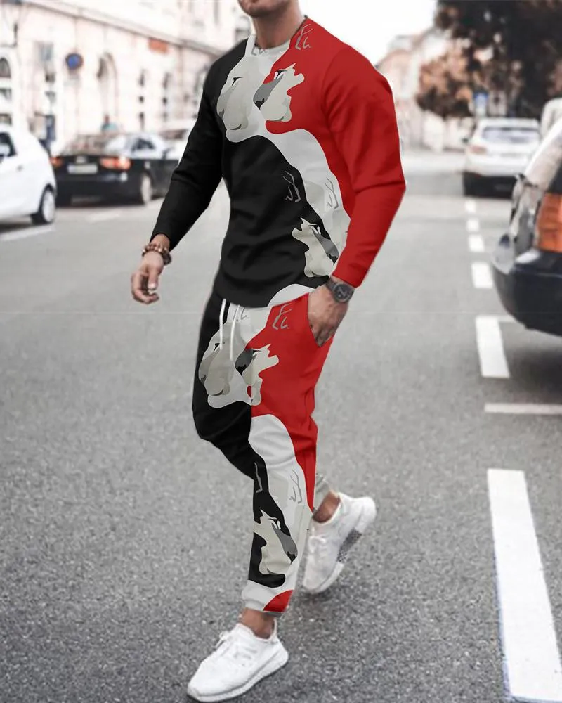 Chándales de los hombres Seda de hielo Verano Streetwear 3D Caballo León  Tigre Manga larga Impreso Hombre Ropa deportiva Conjunto de chándal Hombres  2