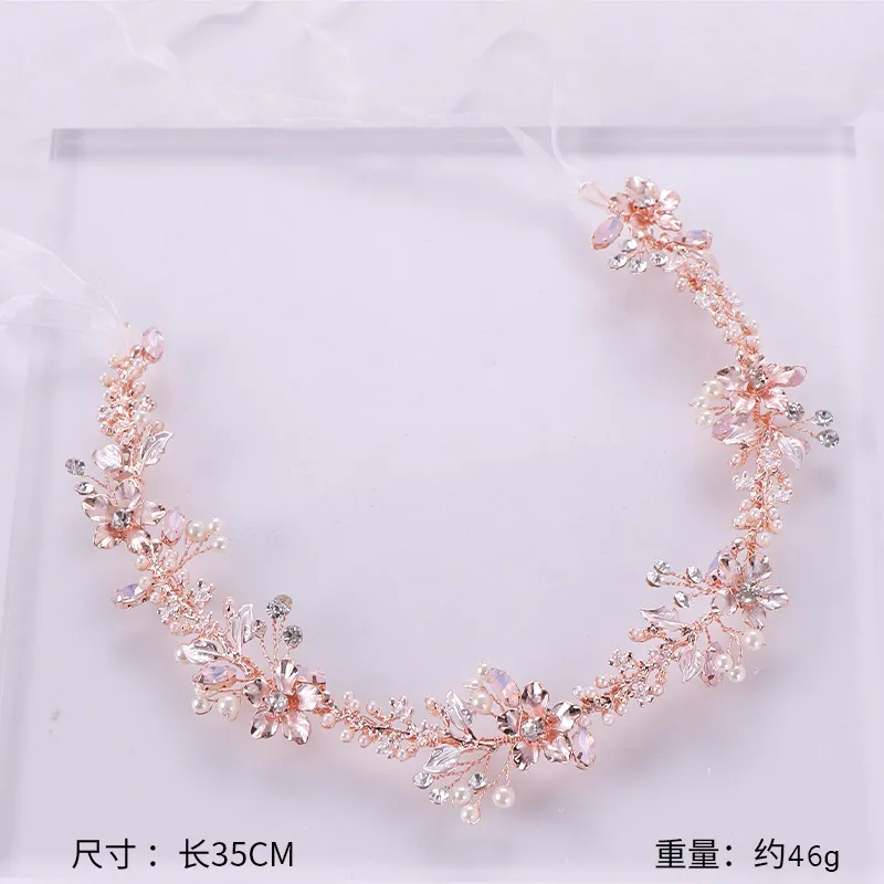 Rose Gold Crystal Pearl Ornaments Headpieces Flower Bridal